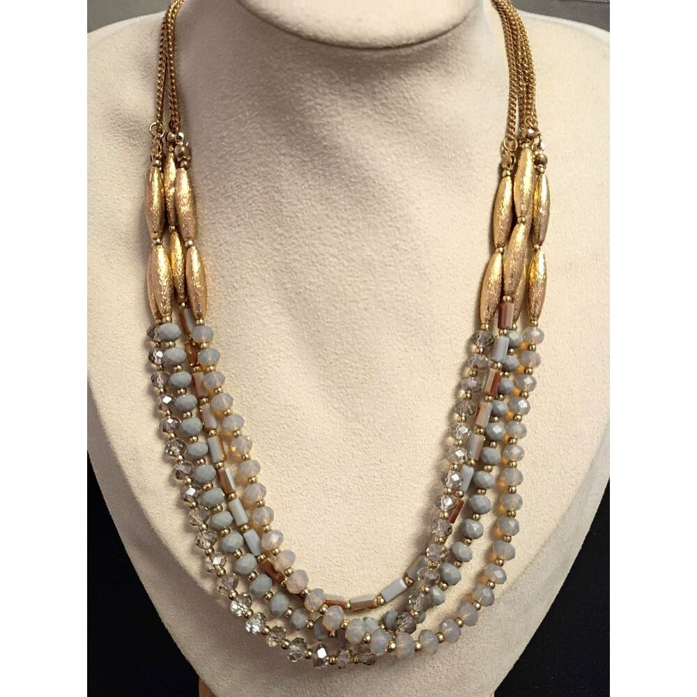 Vintage Lovely Princess length Four Strand Glass an Metal Beaded Gold Tone chain